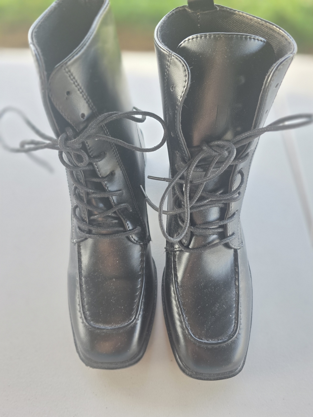 Black Lace-Up Square Toe Combat Boots